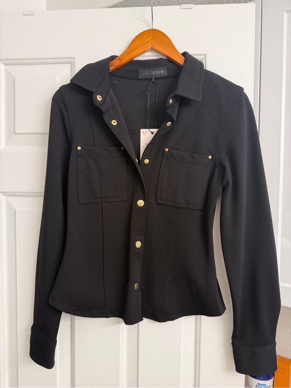 Zara Black Shirt Jacket with Gold-Tone Snaps